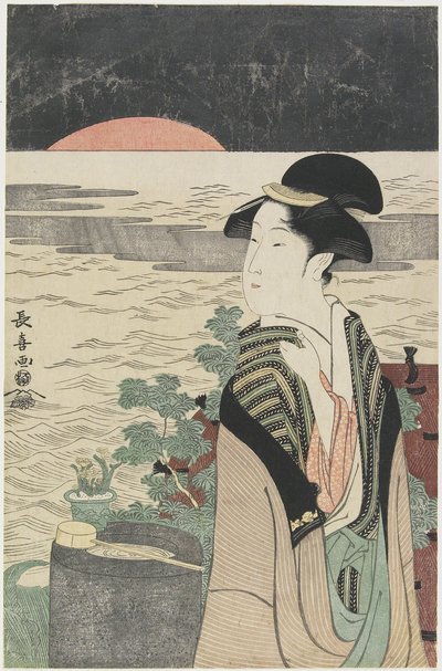 A Beauty Looking at the First Sunrise by Choki Eishusai